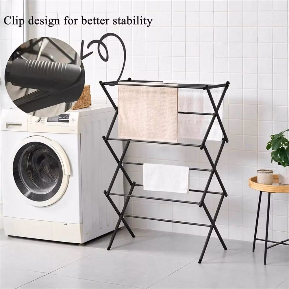 FLAVORA 3-Tier Black Clothes Airer with 7.5m Drying Space – 3