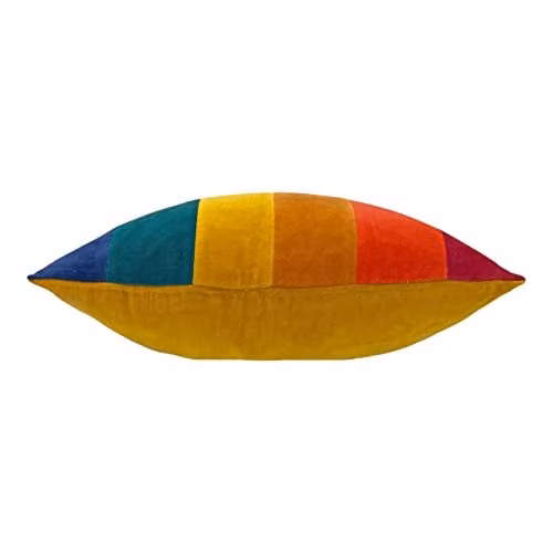 Furn Rainbow Striped Velvet and Cotton Cushion in Gold and Multicolour, W/D/H: 50 x 30 x 1 cm – 2