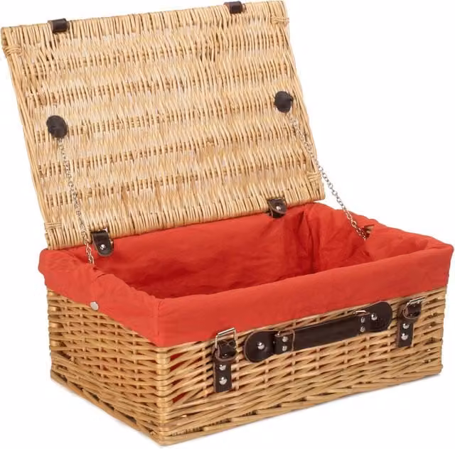 Red Wicker Picnic Basket Hamper with Red Cotton Lining, W/D/H: 46.0 x 30.0 x 19.0 cm