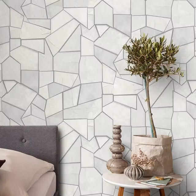 Erismann Mosaique Abstract Geometric Vinyl Roll in Grey and Gold
