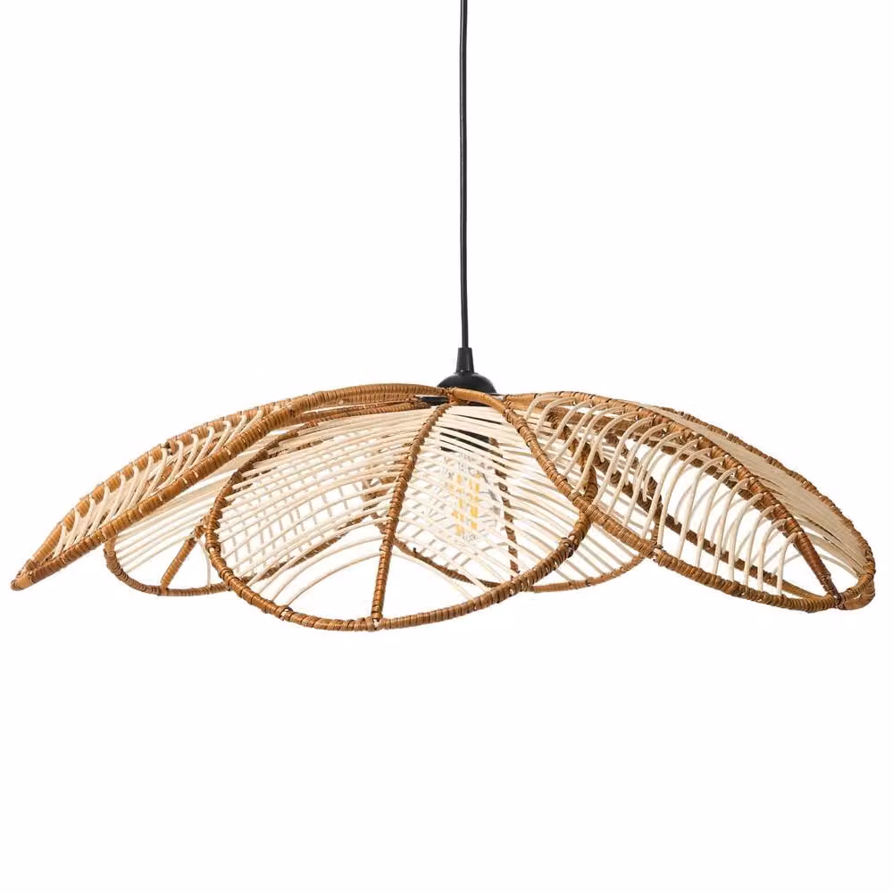 Wyld and Coco Natural Rattan Flower Pendant Lamp in Brown and Beige – 2