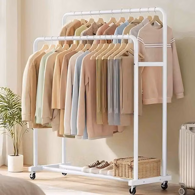 The Bazaarist Mobile Double Rail Clothes Rack in White – 1