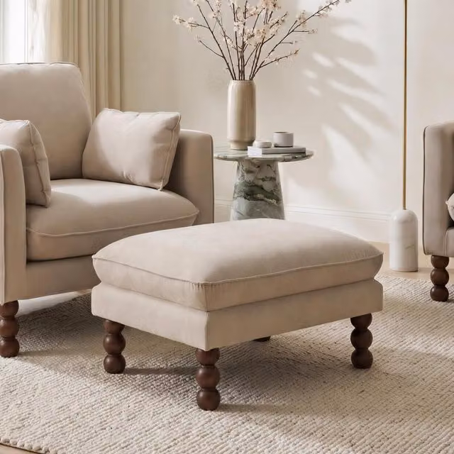 Furniturebox UK Monroe Chenille Fabric Footstool in Beige
