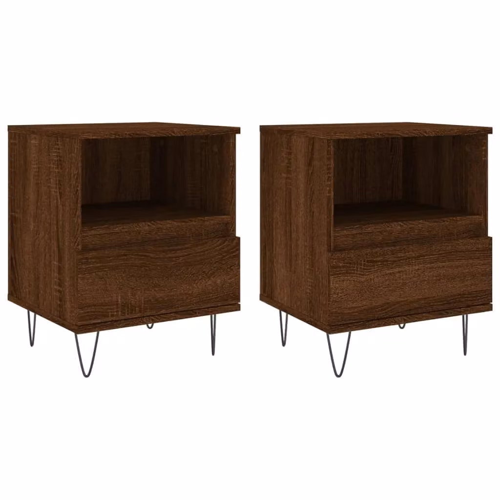 Berkfield Home Set of 2 Brown Oak Bedside Cabinets, W: 40 cm, D: 35 cm, H: 50 cm – 1