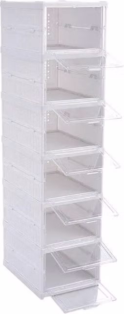FORGEVIO 6 Tier Slim Foldable Shoe Storage Box in White and Transparent Plastic, Width: 50 cm