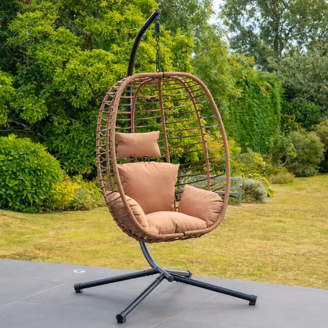 Artemis Home Appleford Hanging Single Egg Pod Swing Chair in Brown with Metal Stand