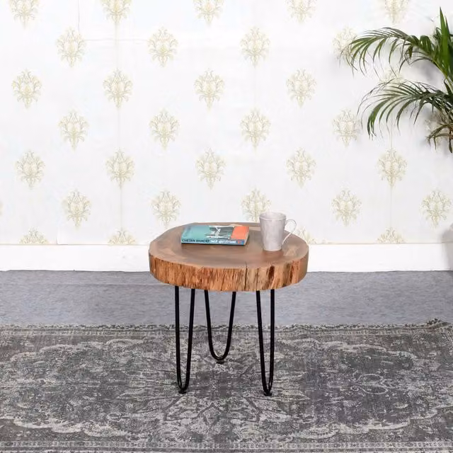 IH Design Natural Brown Acacia Wood Side Stool