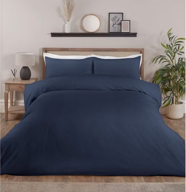 Divante Modern Blue Waffle Duvet Cover Set, 200 x 200 cm