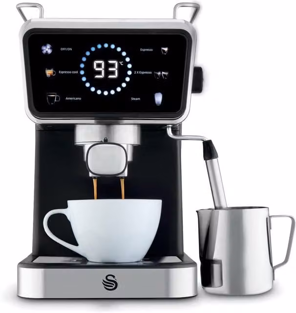 Swan Digital Espresso Coffee Machine with Touch Display in Black and Stainless Steel