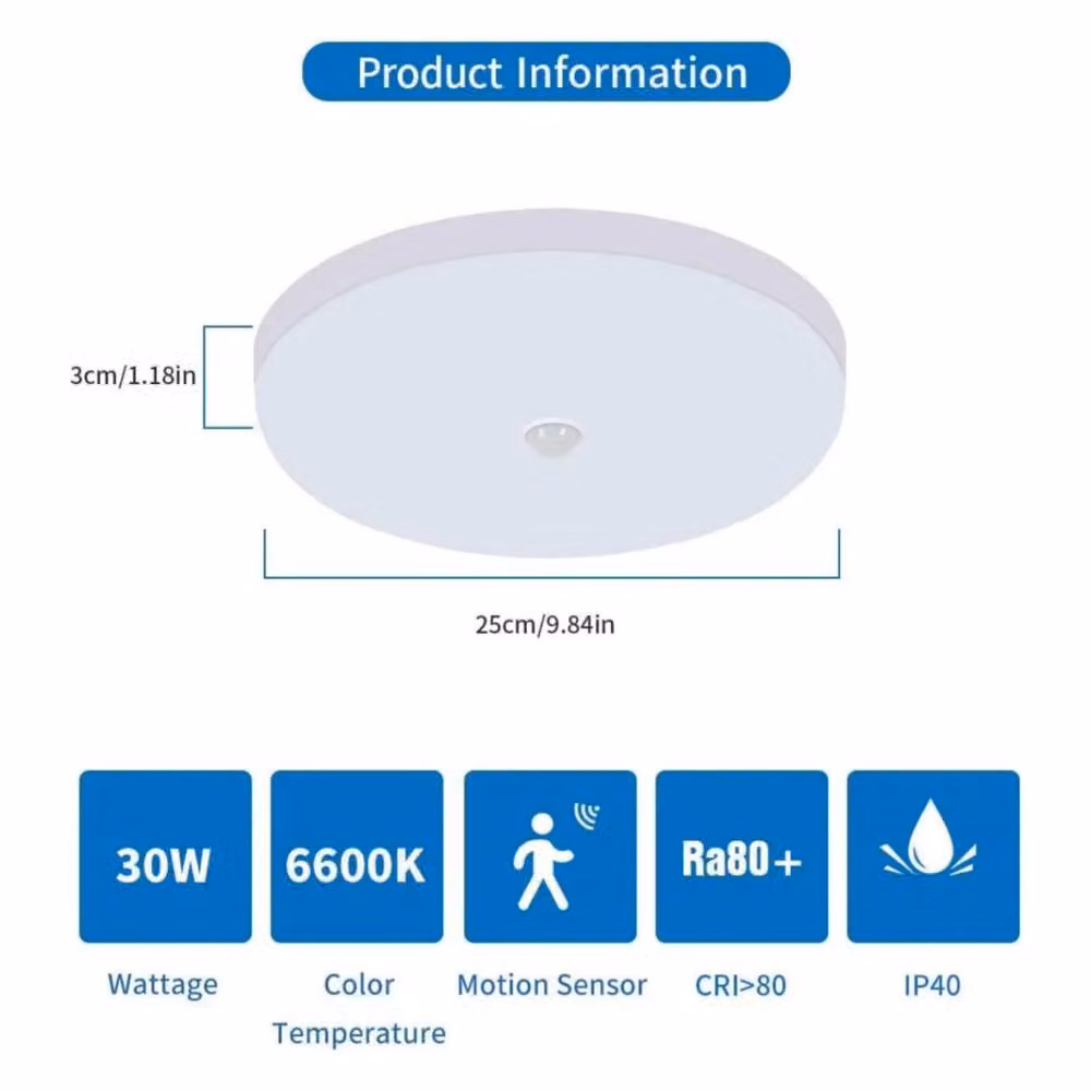 Pheashine White Motion Sensor LED Ceiling Light, 30W, 6500K Cool White, Diameter: 24 cm – 4