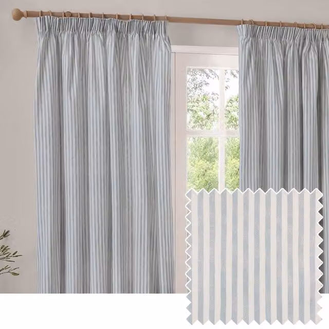 Yard Hebden Cotton Blackout Pencil Pleat Curtains in Mineral Blue