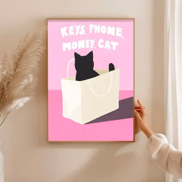 The Paper Tail Keys & Cat Wall Illustration, Multicolour, W: 14.8 cm, H: 21.0 cm – 1