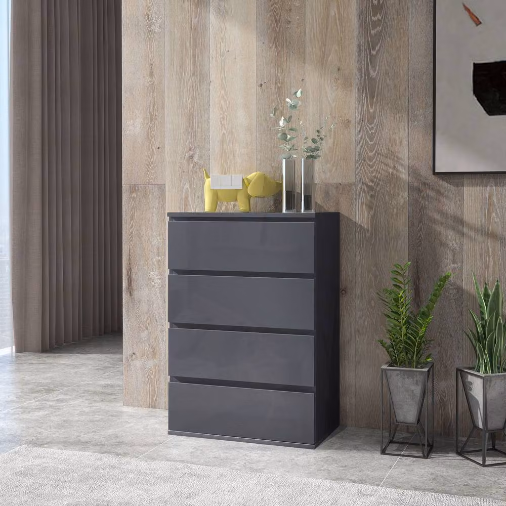 STILVORA Modern Glossy Grey Wall Mounted Chest of Drawers with 4 Soft Close Drawers – 3