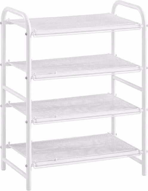 VOGREX White 4 Tier Expandable Metal Wire Mesh Shoe Rack Entryway Organizer