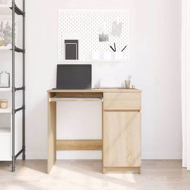 Berkfield Home Modern Writing Desk in Sonoma Oak, Brown, W/D/H: 86 x 49 x 76 cm – 1