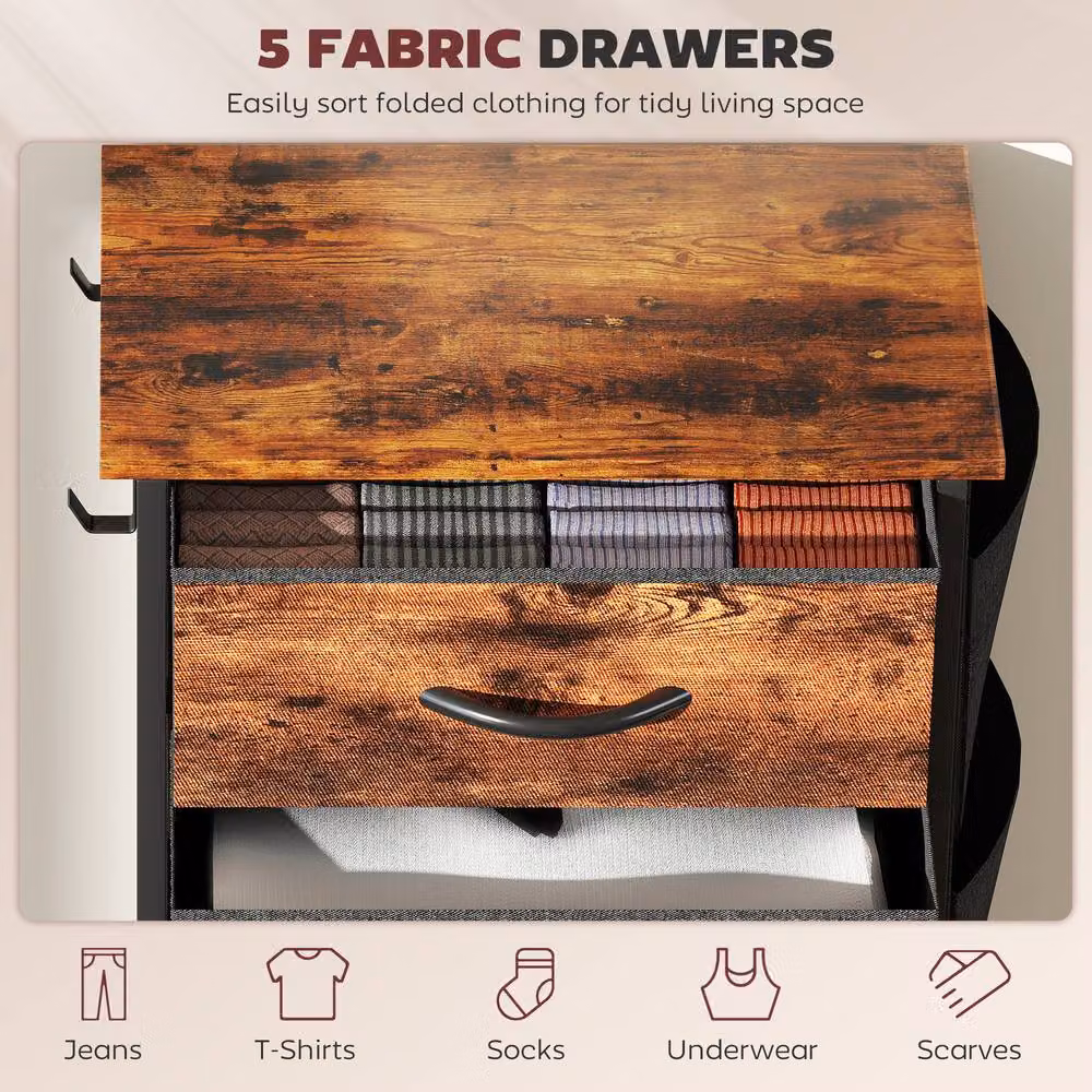 ERGOVEXA Chest of Five Fabric Drawers in Rustic Brown – 5