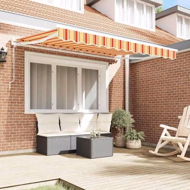 Berkfield Home Manual Retractable Awning in Yellow, Orange and White, W: 350 cm, D: 200 cm – 1