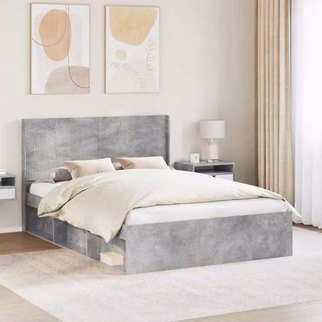 Berkfield Home Modern Bed Frame with Headboard and Side Compartment Storage, Grey, W: 120 cm, D: 200 cm – 1