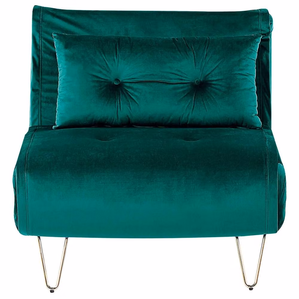 Wyld Haus Velvet 1-Seater Armless Sofa Bed in Dark Green with Gold Metal Legs – 2