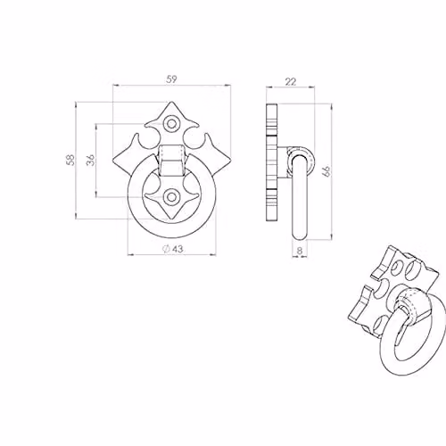 Loops Ornate Cabinet Ring Pull on Cross Backplate in Black Antique Matt, 35mm Fixing Centres – 2