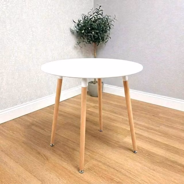 KOSY KOALA Scandinavian Style Round White Wooden Dining Table with Metal Legs, Diameter: 90 cm, Height: 75 cm – 1