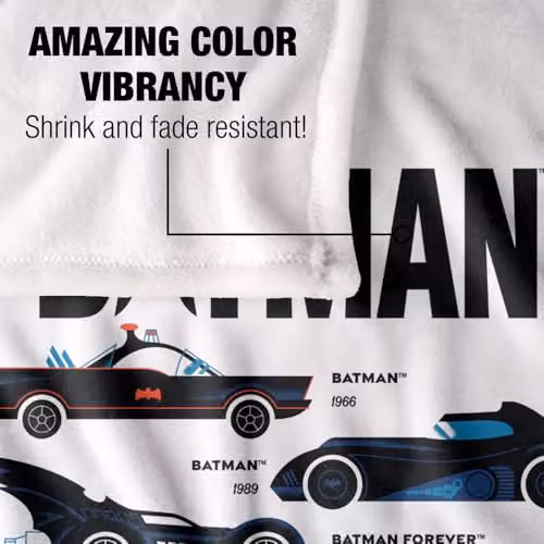Warner Bros. Batman Silhouette Batmobiles Super Soft Fleece Throw Blanket, Multicolour – 2