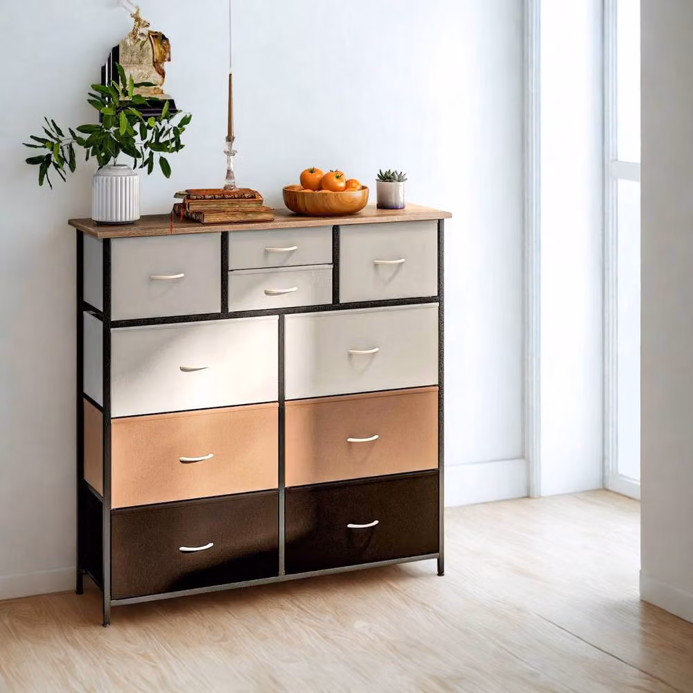 FURNOS Industrial 10 Drawer Chest Storage Unit in Brown, W/D/H: 100 x 30 x 100 cm – 2