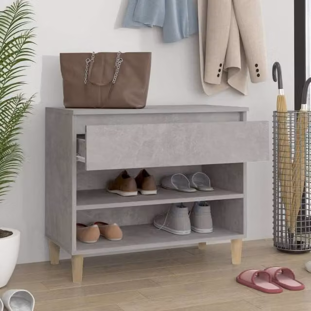 Berkfield Home Shoe Cabinet in Concrete Grey, W/D/H: 70 x 36 x 60 cm