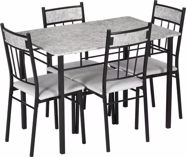 HOMCOM 5 Piece Modern Dining Room Set with Marble Effect Tabletop and Padded Chairs in Light Grey – 1