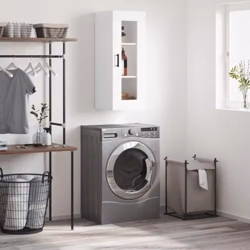 vidaXL Wall Mounted Cabinet with Glass Doors, White, W/D/H: 34.5 x 34 x 90 cm – 2