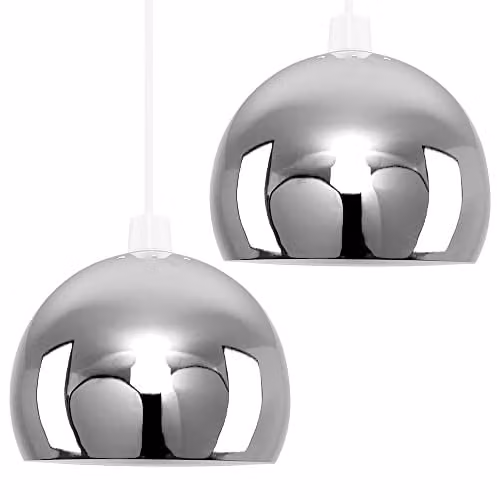ValueLights Set of 2 Retro Chrome Dome Ceiling Pendant Light Shades, Width: 20 cm – 1