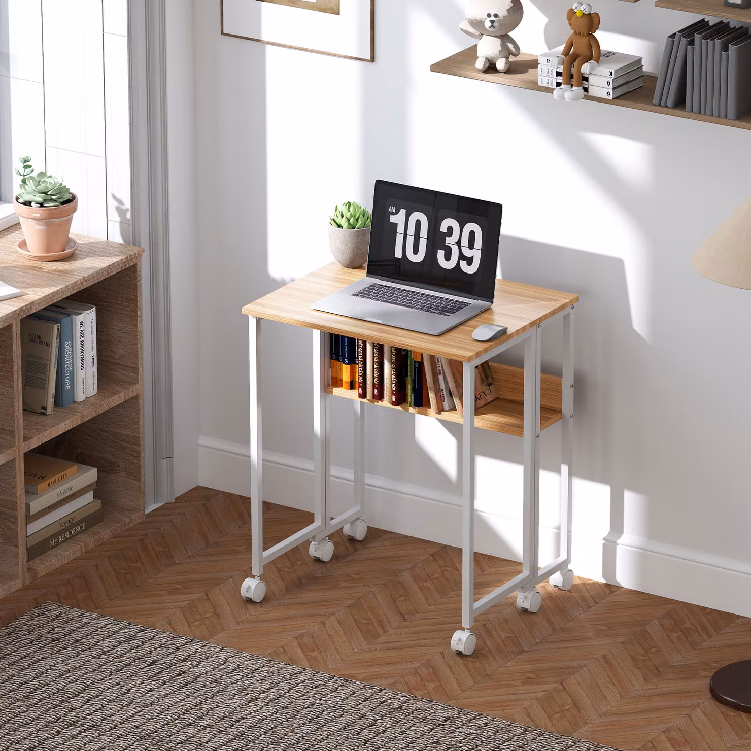 HOMCOM Brown Drop Leaf Writing Desk with Castors – 2
