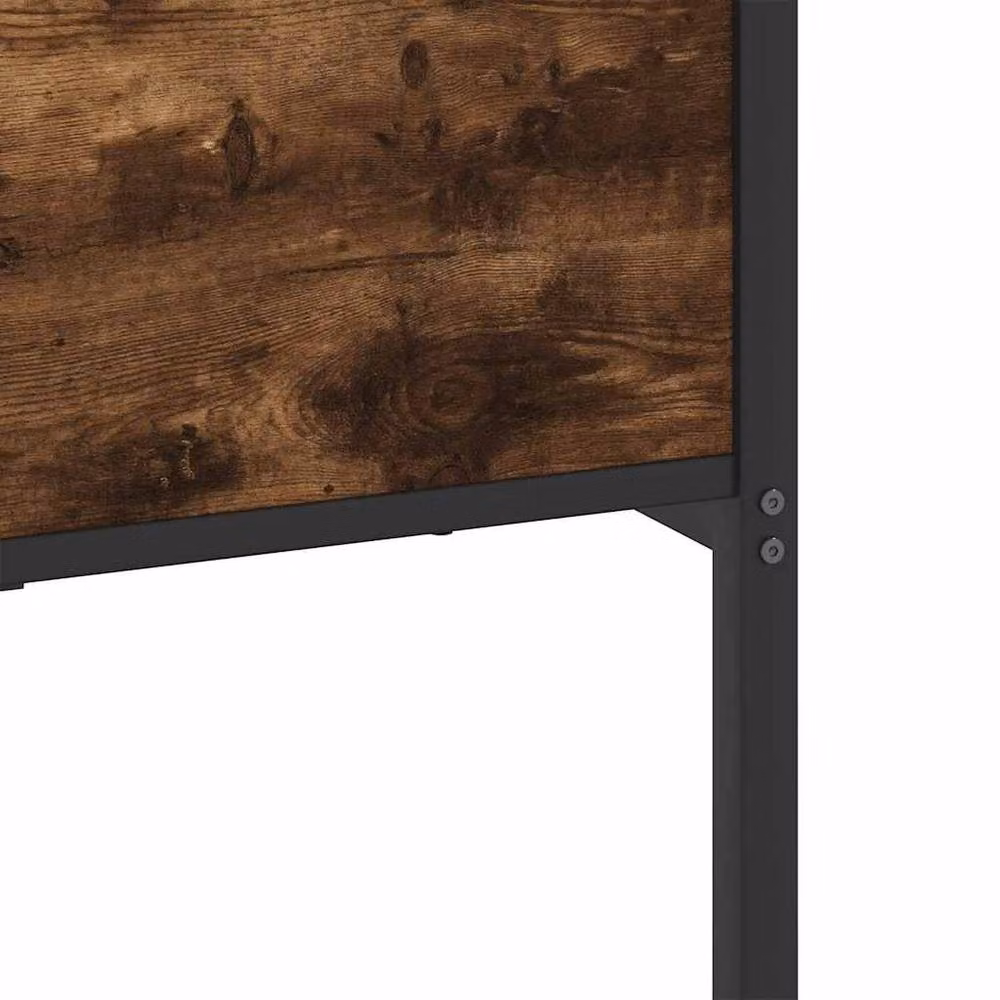Berkfield Home Metal and Wood Bed Frame in Smoked Oak Brown, W/D/H: 160 x 200 cm – 5