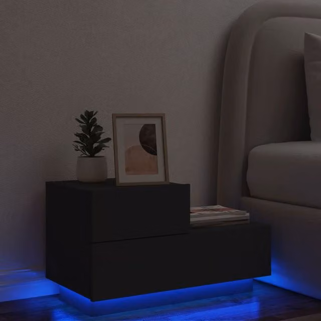 Berkfield Home Modern Black Bedside Cabinet with Integrated LED Lights W: 70 cm, D: 36 cm, H: 40.5 cm – 1