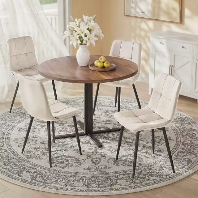 VASAGLE Modern Cappuccino Beige Velvet Dining Chairs with Metal and Wood Frame