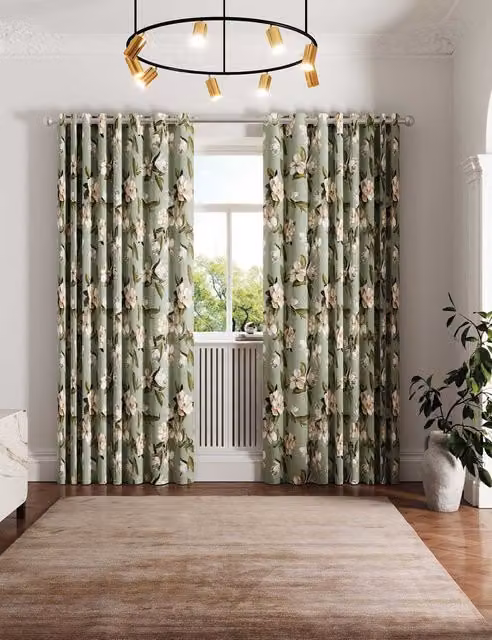Ted Baker Opal Floral Eyelet Curtains, Green, H: 229 cm x W: 168 cm