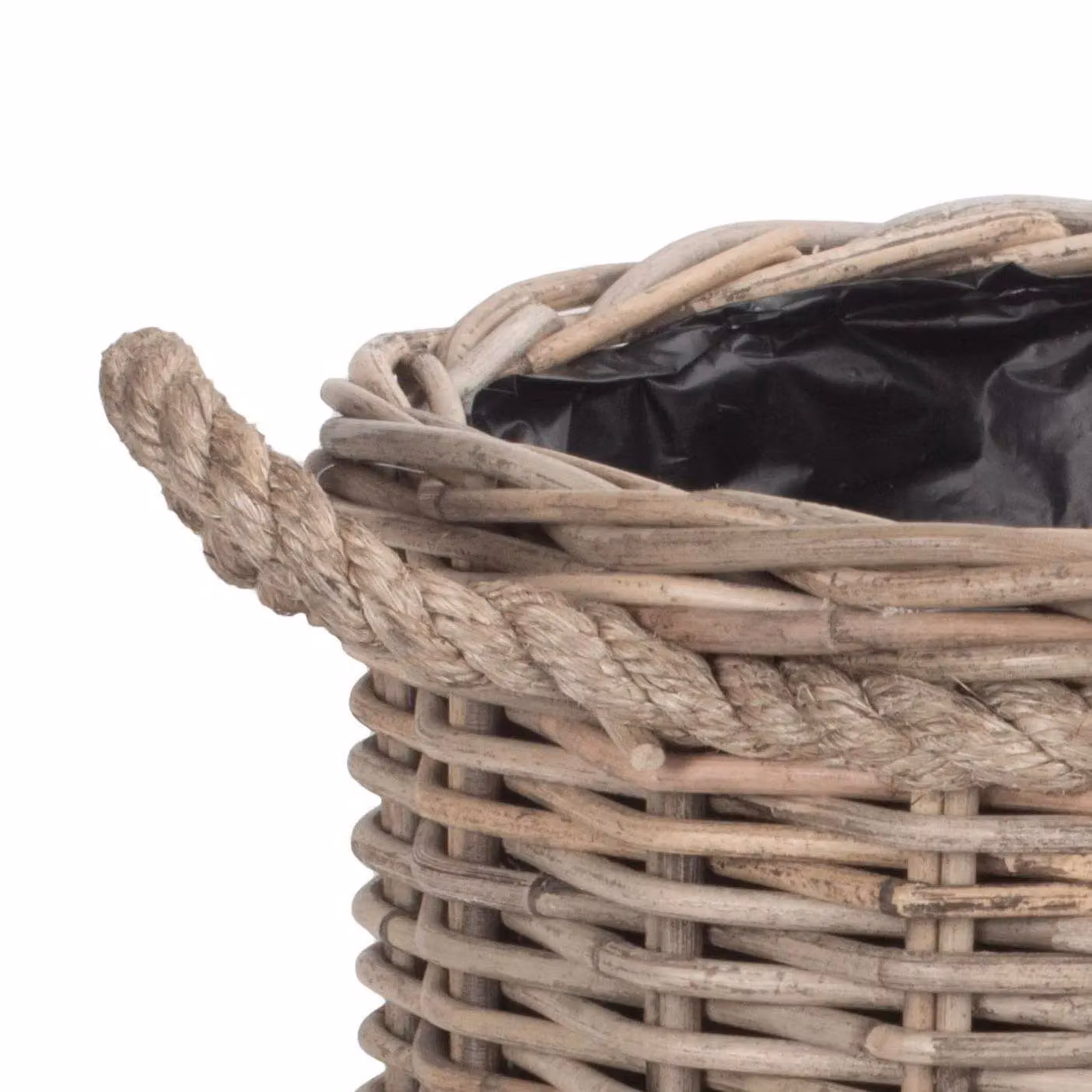 Red Hamper Open Weave Rattan Round Planter with Rope Handles and Plastic Lining in Brown or Grey, Diameter: 55 cm – 2