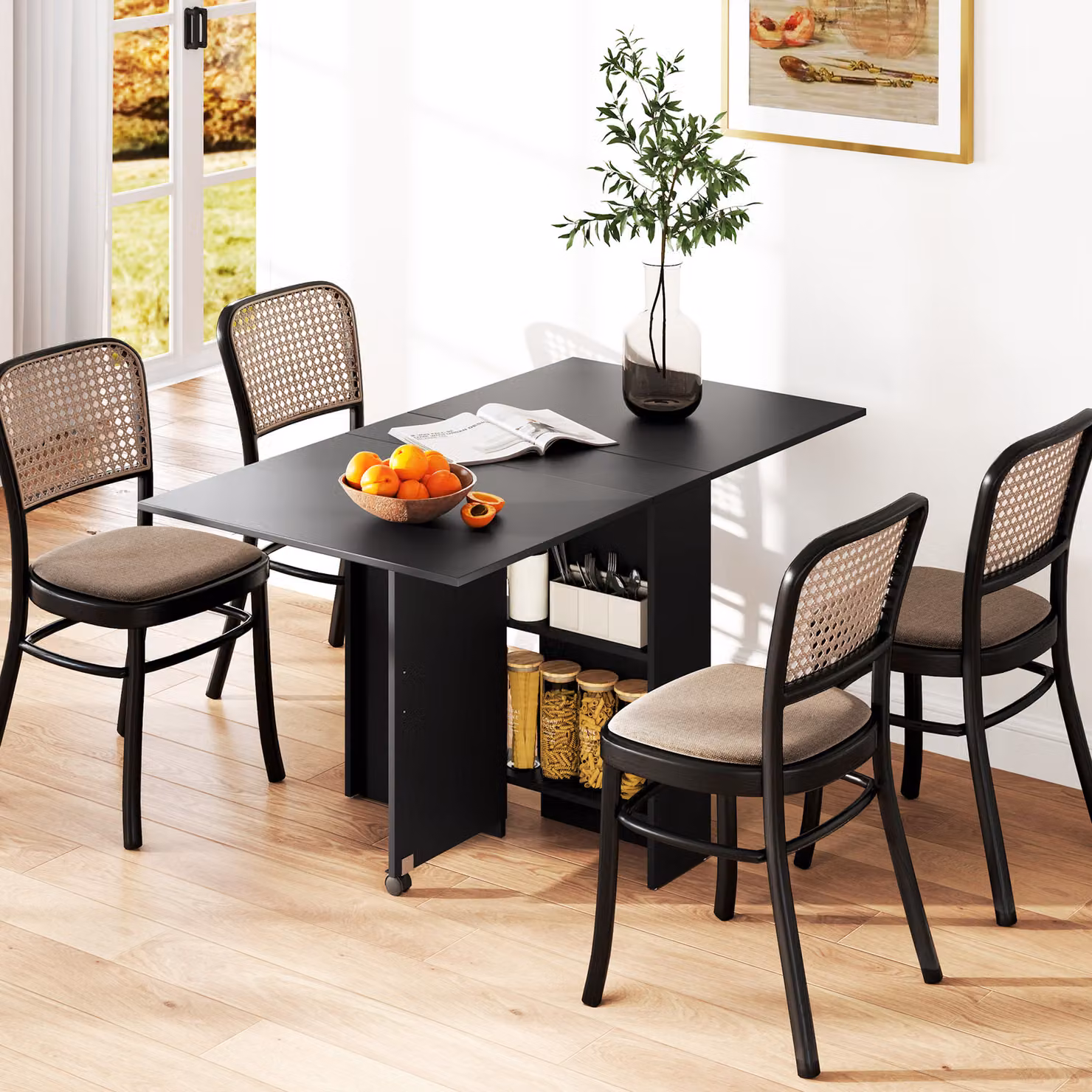 HOMCOM Black Butterfly Leaf Folding Dining Table with Drop Leaf Top – 2