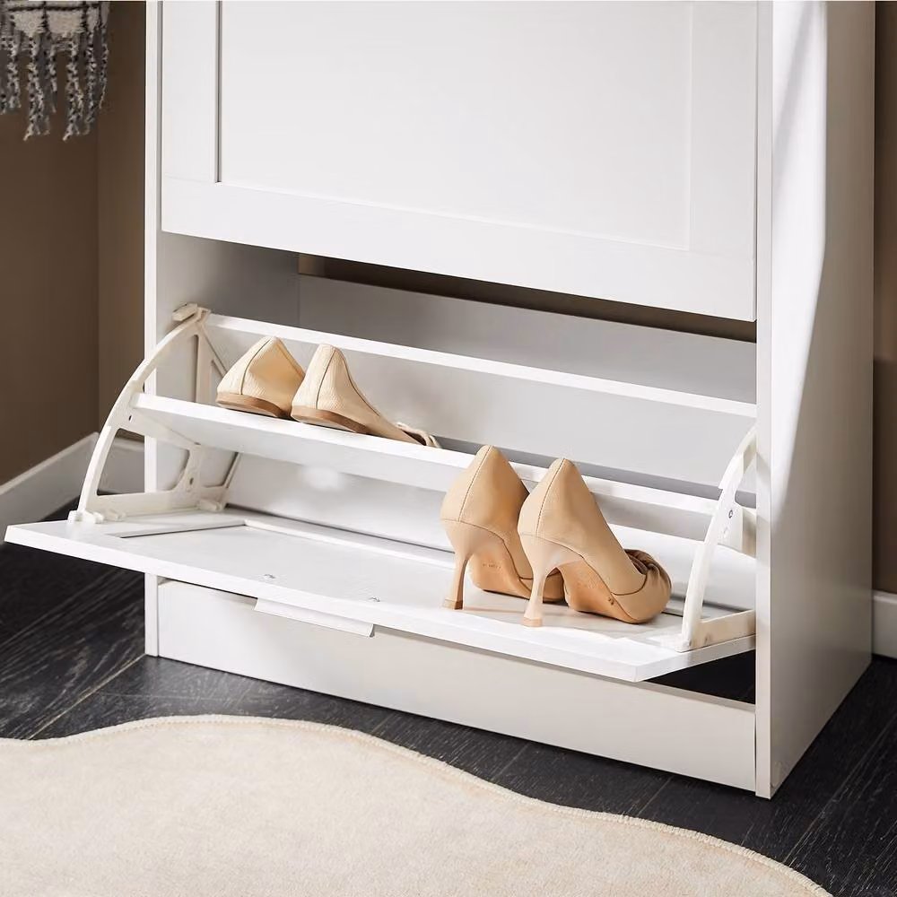 SoBuy Slim White Shoe Cabinet with Tilting Compartments and Internal Shelves, H 80 x W 60 x D 25 cm – 3
