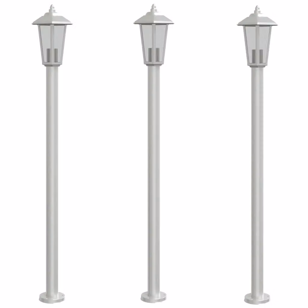 Berkfield Home Set of 3 Silver Stainless Steel Outdoor Floor Lamps, Height: 120 cm – 2