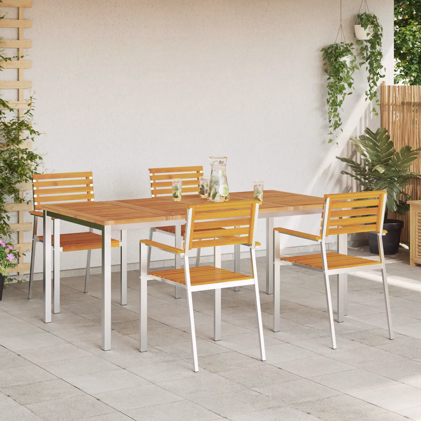 Berkfield Home 5 Piece Brown Acacia Wood Garden Dining Set – 3