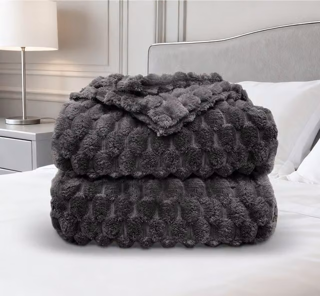 Velosso Fluffy Fleece Throw in Grey, W/D/H: 200 x 240 cm