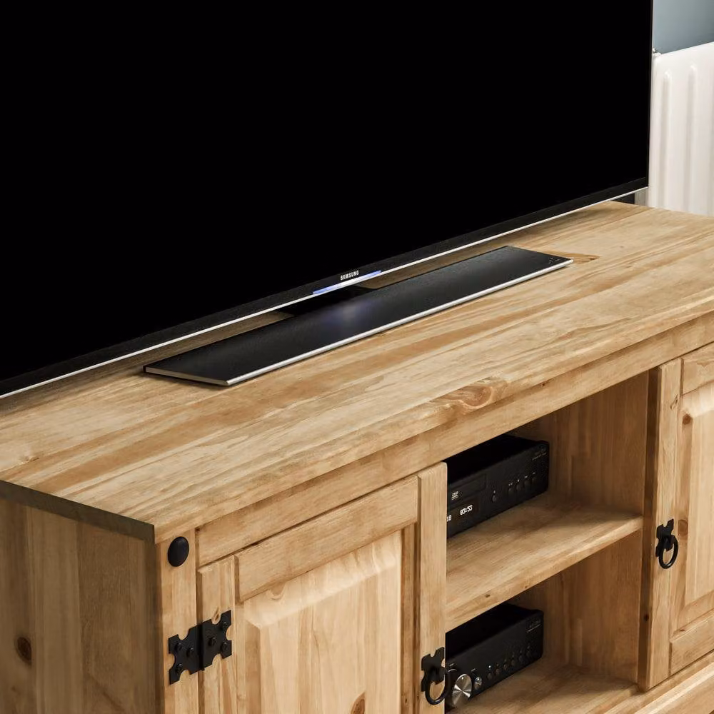 HD Designs Vida Designs Corona Brown Rustic Waxed Pine 2 Door 1 Shelf Flat Screen TV Unit – 3