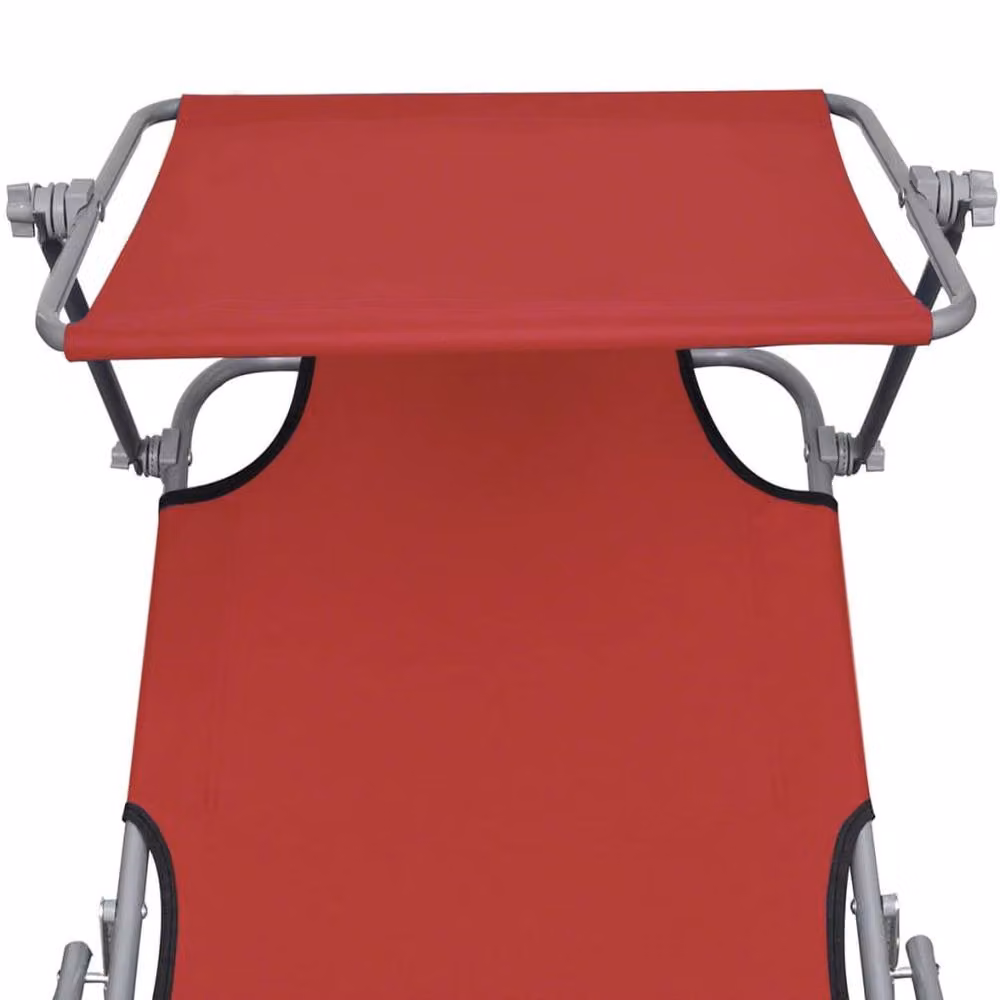 Berkfield Home Folding Sun Lounger with Canopy and Adjustable Headrest in Red Steel and Fabric – 2