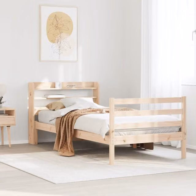 Berkfield Home Rustic Pine Bed Frame with Headboard and Side Compartments, Brown, W/D/H: 90 x 200 cm