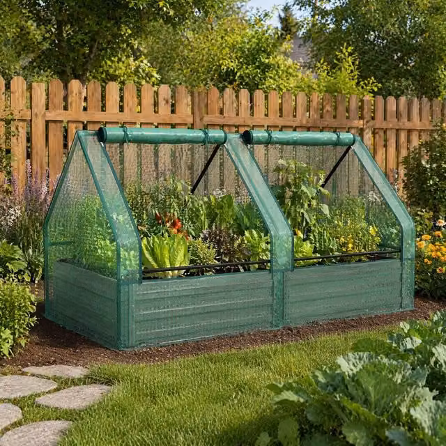 STILVORA Raised Garden Bed with Cover in Green, W/D/H: 185 x 95 x 95 cm – 1