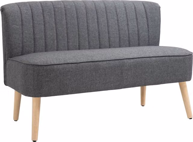 HOMCOM Grey Upholstered 2 Seater Loveseat Sofa with Rubberwood Legs