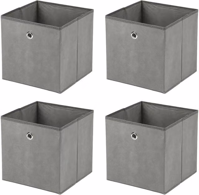 PAWNORA 4 Pack Grey Foldable Fabric Canvas Storage Cube Baskets