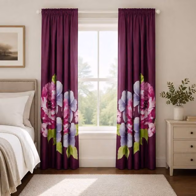 Smart Living Grace Floral Curtains Pair with Tie Backs in Purple, W: 167 cm, H: 183 cm