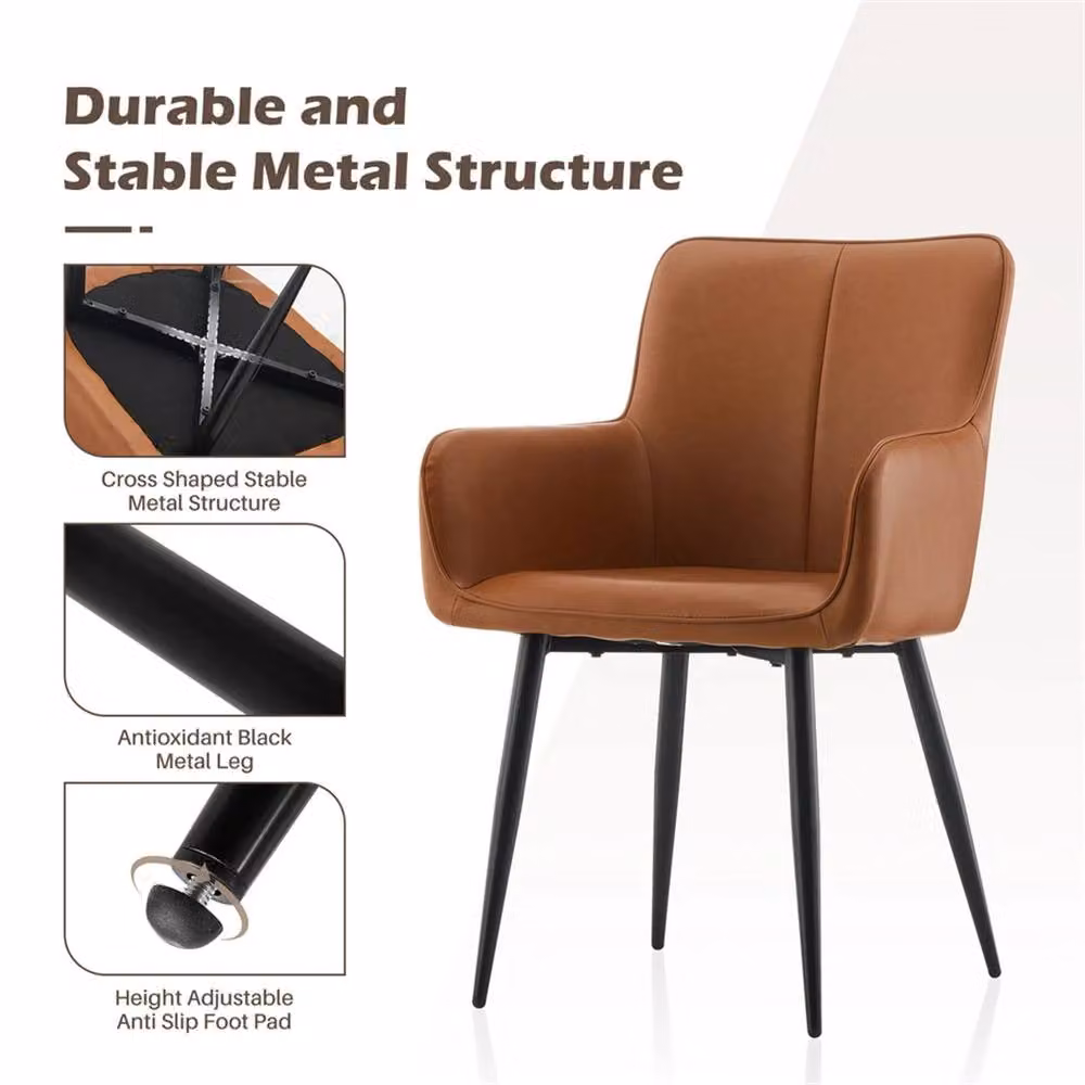 SPETLEK Set of 2 Brown PU Leather Dining Chairs with Metal Legs – 3